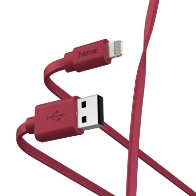 Кабель Hama 00187233 Lightning USB 2.0 (m) 1м красный плоский
