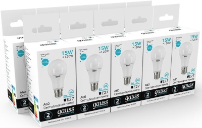 Лампа светодиодная Gauss Elementary 15Вт цок.:E27 груша 220B 4100K св.свеч.бел.ней. A60 (упак.:10шт) (23225)