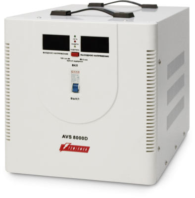 Стабилизатор POWERMAN AVS 8000D, ступенчатый регулятор, цифровые индикаторы уровней напряжения, 8000ВА, 140-260В, максимальный входной ток 40А, клеммная колодка, IP-20, напольный,  410мм х 280мм х 310мм, 13.5 кг. POWERMAN AVS 8000D