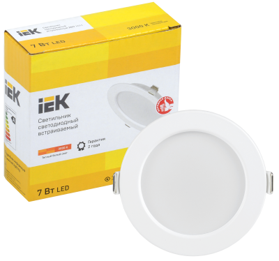 Iek LDVO0-1611-07-3000-K01 Светильник LED ДВО 1611 белый круг 7Вт 3000К IP20 {пластик. корпус, диам 95 мм}