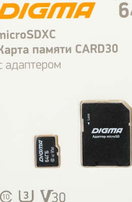 Флеш карта microSDXC 64Gb Class10 Digma CARD30 + adapter