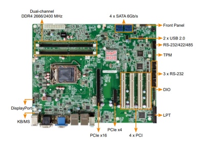 Промышленная материнская плата IMBA-H310, ATX, LGA1151, поддержка процессора Intel®  Core™ i9/i7/i5/i3, Celeron® и Pentium®, чипсет Intel® H310,  DDR4 2666/2400 MГц, до 64 Гб, 4 х SATA 6 Гб/с, 1 x DVI-D, 1 x VGA, 1 x DP, 2 х GbE LAN, 4 х USB 2.0, 4 x USB 