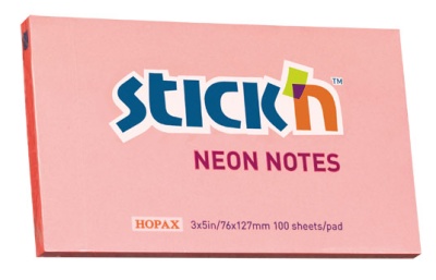 Блок самоклеящийся бумажный Stick`n 21170 76x127мм 100лист. 70г/м2 неон розовый