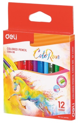 Карандаши цветные Deli EC00400 ColoRun трехгранные тополь 12цв. короткие коробка/европод.