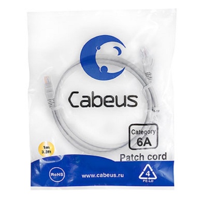 Патч-корд Cabeus PC-UTP-RJ45-Cat.6a-1m-LSZH Патч-корд U/UTP, категория 6а (10G), 2xRJ45/8p8c, неэкранированный, серый, LSZH, 1м (PC-UTP-RJ45-Cat.6a-1m-LSZH)