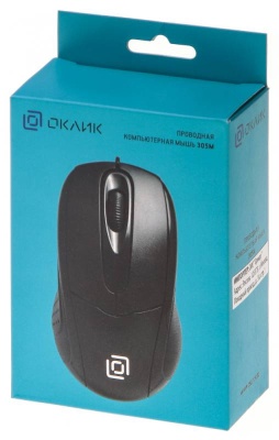 Мышь Оклик 305M черный оптическая (1000dpi) USB (2but)