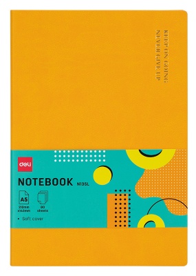 Блокнот Deli EN135LORANGE A5 210х143мм искусст. кожа 80л линейка мягкая обложка оранжевый