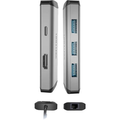 Мультифункциональный хаб Vention USB Type C 6 в 1 Мультифункциональный хаб Vention USB 3.1 M/HDMI 19F/VGA 15F/RJ45 F/USB 3.0 Type C F x 3 (CNCHB)