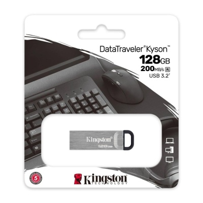Флеш Диск Kingston 128Gb DataTraveler Kyson DTKN/128GB USB3.1 серебристый/черный