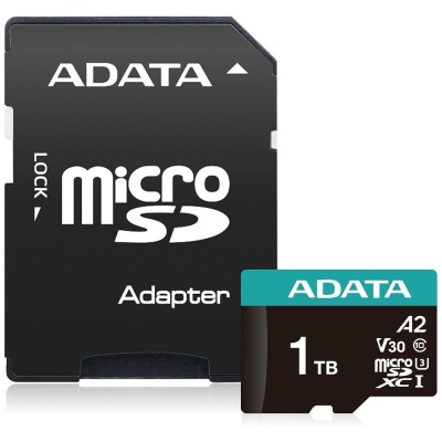 Карта памяти A-DATA AUSDX1TUI3V30SA2-RA1, 1TB microSDXC Class 10 UHS-I U3 V30S A2 100/80 MB/s (SD адаптер)