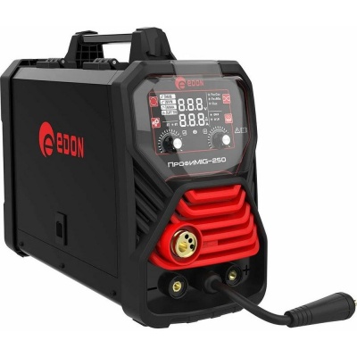Сварочный аппарат полуавтоматический Edon ПрофиMIG-250 MIG 10,6 кВт 20-250А, MMA 13,1 кВт 20-250А, раб.цикл 60%, КПД 85%, диаметр: электроды 2-4мм, проволока 0,8-1ммMIG-MAG/NoGas/MMA/LIFT TIG/2T/4T/SYNСварка тонких металлов и нержавеющей стали.