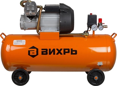 Компрессор поршневой Вихрь КМП-400/100 масляный 400л/мин 100л 2500Вт оранжевый