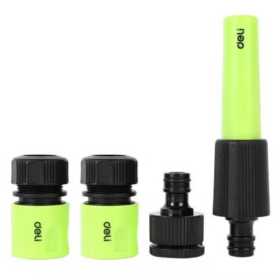 Набор соединителей для поливочных шлангов 5 шт 1/2" Deli DL8798 1/2" быстросъемный коннектор с аквастопом, 1/2" быстросъемный коннектор, штуцер 1/2"-3/4", регулируемая головка 110 мм для изменения формы струи, ударопрочный пластик