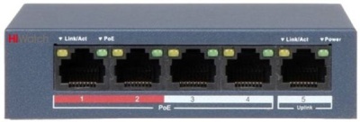 Коммутатор Hikvision HiWatch DS-S504P(B) 5x100Mb 4PoE+ 35W неуправляемый