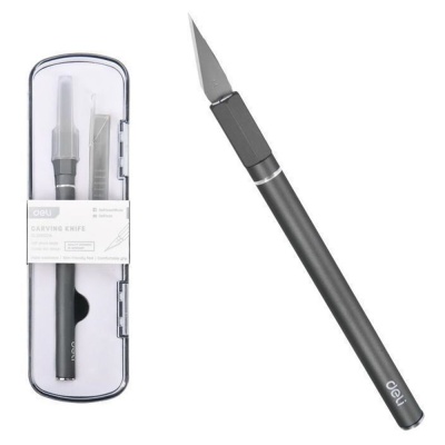 Нож-скальпель макетный Deli DL359201A цвет серый, 146 x 9 мм, 10 лезвий в комплекте, алюминиевый корпус, пластиковый кейс