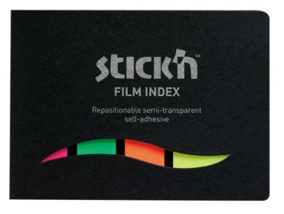 Закладки самокл. индексы пластиковые Stick`n 21077 4цв.в упак. 25лист в обложке 25x45мм+12x45мм европодвес