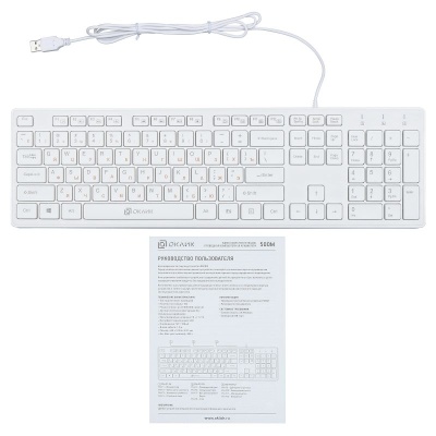 Клавиатура Оклик 500M белый USB slim Multimedia