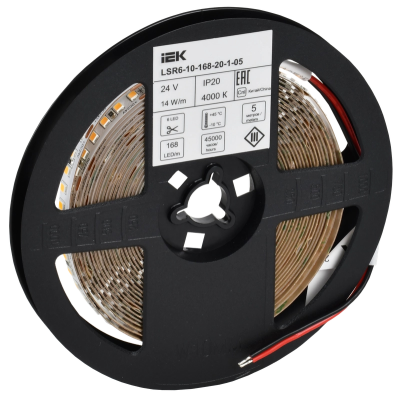 Лента светодиодная 5м SMD2835 168LED/м 14Вт/м IP20 ширина 10мм 24В нейтральный белый IEK