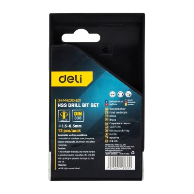 Набор сверл по металлу HSS (1,5-6,5мм, 13 шт) Deli DH-MHZ013-ED1  пластиковый кейс
