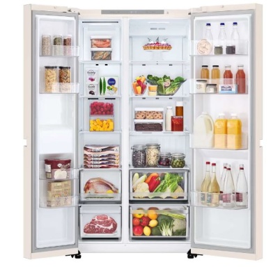 Холодильник LG GC-B257KEHW бежевый двухкамерный 422/206 л., морозилка слева, No Frost, Side by Side