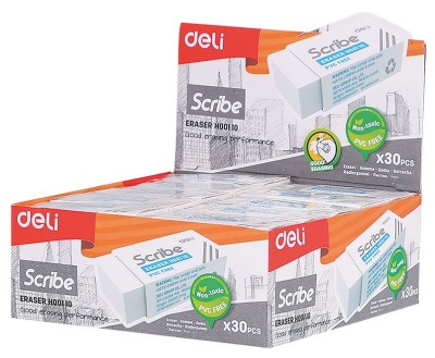Ластик Deli EH00110 Scribe 42x17x10мм белый картон.кор.