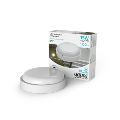 Светильник светодиодный накладной LED ДБП 15 Вт 1100 Лм 4000К d160х53 мм IP65 круг Elementary Gauss