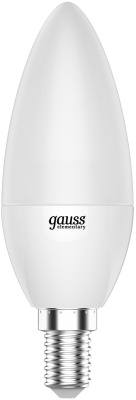 Лампа светодиодная Gauss Elementary 6Вт цок.:E14 свеча 220B 3000K св.свеч.бел.теп. C37 (упак.:10шт) (33116)
