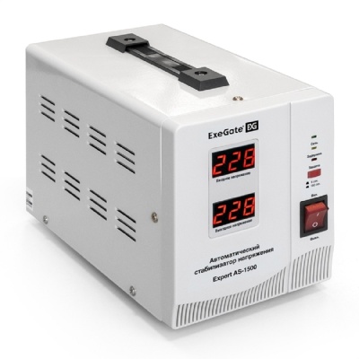 Exegate EX291722RUS Стабилизатор напряжения ExeGate Expert AS-1500 (1500ВА, вход 140...260В, двойная цифр. индикация вход/вых. напряжения, выход 220В±8%, КПД 98%, 5 уровней защиты, задержка, метал. ко