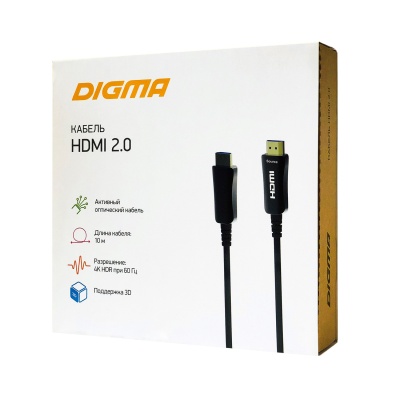 Кабель аудио-видео Digma HDMI 2.0 AOC HDMI (m)/HDMI (m) 10м. Позолоченные контакты черный (BHP AOC 2.0-10)