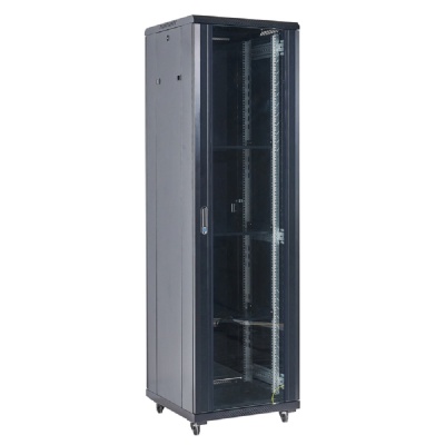 Rexant (04-1866-212) Напольный шкаф 19" 18U 600х600х987 (ШхГхВ), дверь стекло, металлическая задняя дверь, боковые съемные стенки, RAL 9005