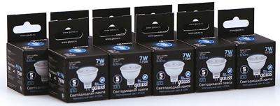 Лампа светодиодная Gauss Black 7Вт цок.:GU5.3 рефлектор 220B 4100K св.свеч.бел.ней. MR16 (упак.:10шт) (101505207)