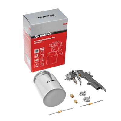 Краскопульт пневматический MATRIX 57316  с нижним бачком v=10k + сопла  диаметром 1.2 1.5 и 1.8мм