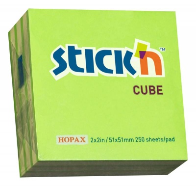 Блок самоклеящийся бумажный Stick`n 21339 51x51мм 250лист. 70г/м2 неон+пастель зеленый 2цв.в упак.