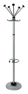 Вешалка напольная Бюрократ Квинтет ТМК-2 КВИНТЕТ ТМК-2/METALLIC серебристый основание круг наконечники черный крючки двойные для верхней одежды метал.