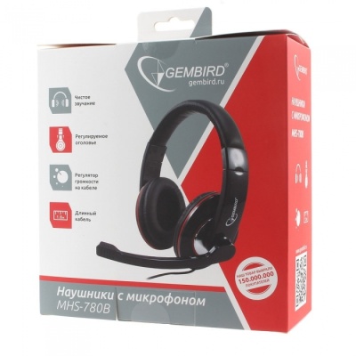 Гарнитура стерео Gembird MHS-780B , черный, регулятор громкости