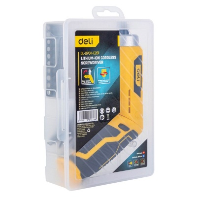 Отвертка аккумуляторная Deli DL-DP04-E2B1 (3,6В, 1,5А*ч, 3Нм, набор бит 10 шт, пласт. кейс)