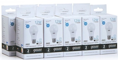 Лампа светодиодная Gauss Elementary 12Вт цок.:E27 груша 220B 4100K св.свеч.бел.ней. A60 (упак.:10шт) (23222)