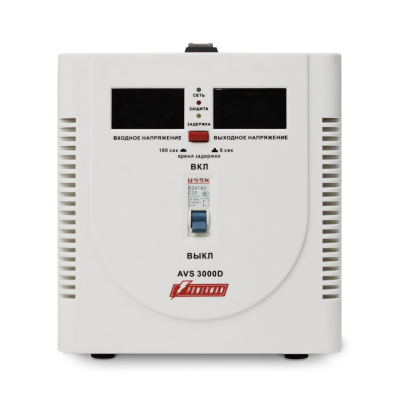 Стабилизатор POWERMAN AVS 3000D, ступенчатый регулятор, цифровые индикаторы уровней напряжения, 3000ВА, 140-260В, максимальный входной ток 20А, клеммная колодка, IP-20, напольный,  280мм х 200мм х 225мм, 6.8 кг. POWERMAN AVS 3000D