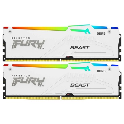Комплект модулей памяти Kingston 64GB DDR5 6000 DIMM CL30 FURY Beast White RGB EXPO Non-ECC Unbuffered DIMM (Kit of 2) 2RX8 30-36-36 1.4V 288-pin 16Gbit 