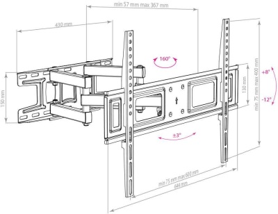 Кронштейн для телевизора Arm Media LCD-418 черный 32"-65" макс.35кг настенный поворотно-выдвижной и наклонный