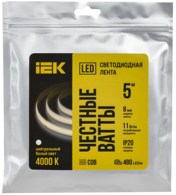 Лента LED 5м COB-312LED 8Вт/м IP20 8мм 24В 4000К IEK