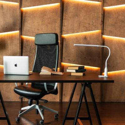 СветильникTLD-572 White/LED/500Лм/4500K/Diммer настольный светодиодный на струбцине, 7W. Сенсорный выключатель. Диммер. белый Светильник настольный светодиодный на струбцине, 7W. Сенсорный выключатель. Диммер. белый