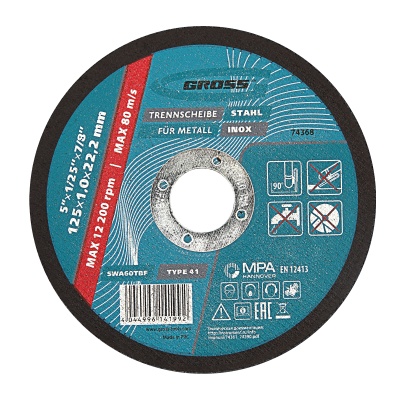 Круг отрезной по металлу, 125 х 1,0 х 22,2 мм, WA60TBF