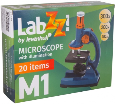 Микроскоп Levenhuk LabZZ M1 монокуляр 100-300 на 3 объектива зеленый/оранжевый