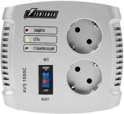 Стабилизатор POWERMAN AVS 1000C, ступенчатый регулятор, 1000ВА/500Вт, 150-280В, максимальный входной ток 8А, 2 евророзетки, IP-20, напольный,  151мм х 126мм х 123мм, 2 кг. POWERMAN AVS 1000C (POWERMAN AVS 1000 C)