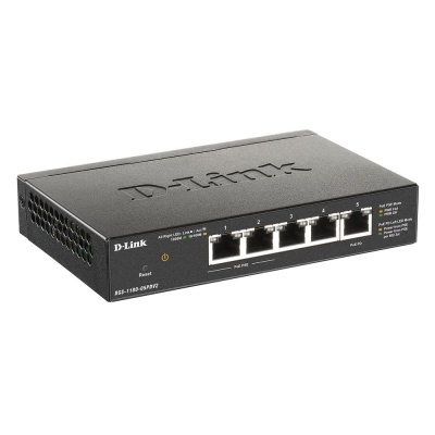 Коммутатор D-Link DGS-1100-05PDV2/A1A, L2 Smart Switch with 4 10/100/1000Base-T ports and 1 10/100/1000Base-T PD port(2 PoE ports 802.3af (15,4 W), PoE Budget 18W from 802.3at / 8W from 802.3af).2K Mac address, (DGS-1100-05PDV2/A1A)
