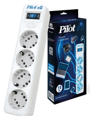 Сетевой фильтр Pilot SG 4x8 7м (4 розетки) белый (коробка)