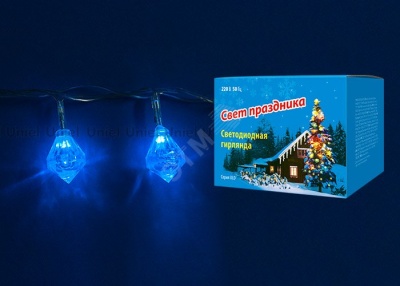 Гирлянда светодиодная Брильянты с контроллером 20 светодиодов 2,8 м синяя IP20 провод прозрачный ULD-S0280-020/DTA BLUE IP20 DIAMONDS