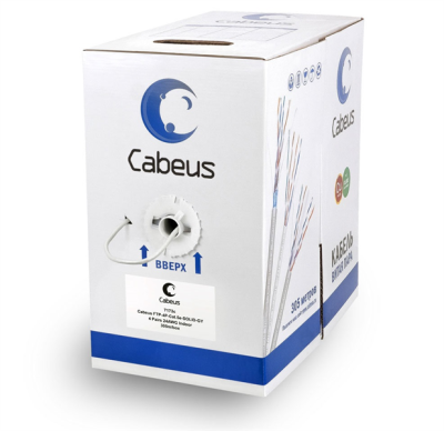 Cabeus FTP-4P-Cat.5e-SOLID-LSZH-GY Кабель витая пара экранированная FTP (F/UTP), категория 5e, 4 пары (24 AWG), одножильный, серый, экран - фольга, LSZH, нг(А)-HF, (305 м)