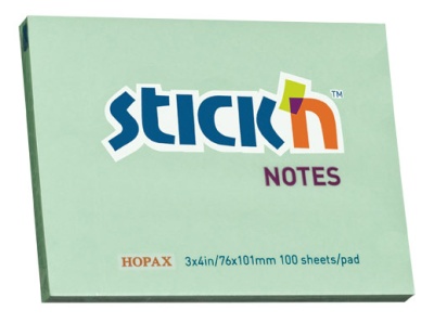Блок самоклеящийся бумажный Stick`n 21153 76x101мм 100лист. 70г/м2 пастель зеленый
